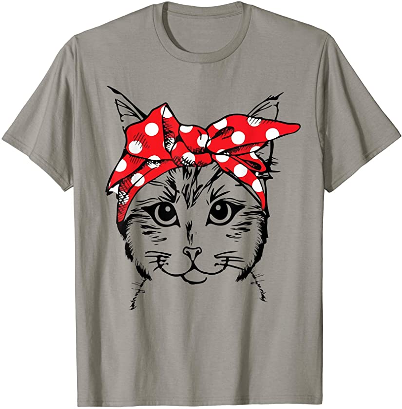 Women’s Cats Bandana Animals Lover Funny Cat Face Graphics T-Shirt