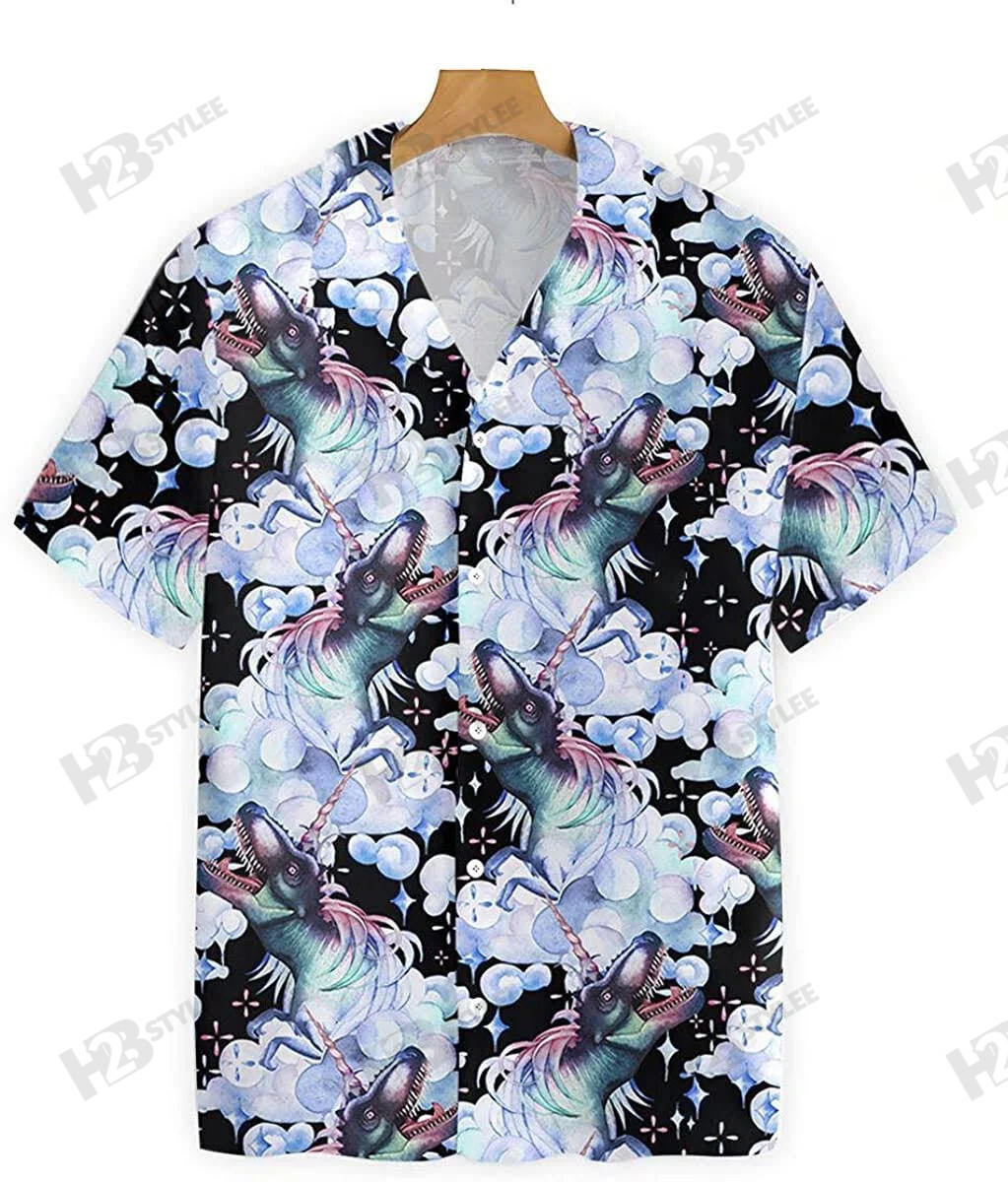 Unicorn T Rex Dinosaur Summer Tropical Hawaiian Aloha All Over Printed Hawaiian Shirt Size S – 5Xl