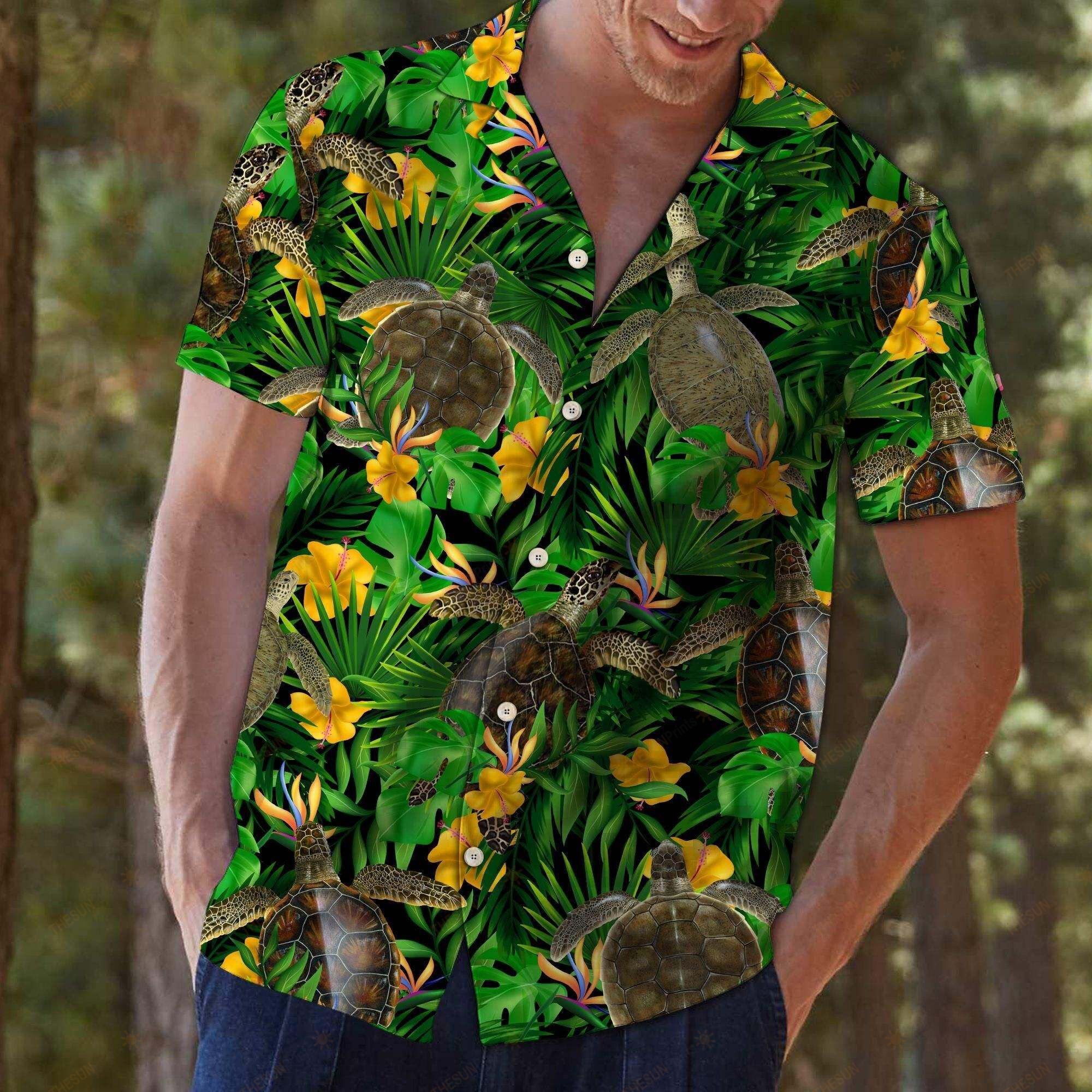 Turtle Tropical Wild Flower Hawaiian Shirt Ha47263