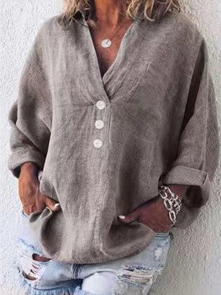 Women’S Solid Color Loose Long Sleeve Top