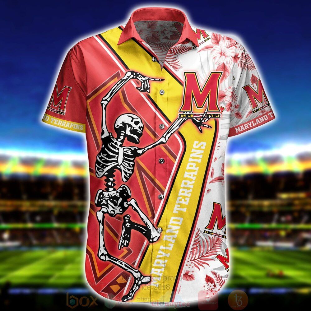 NCCA Maryland Terrapins Skeleton Red Yellow Hawaiian Shirt