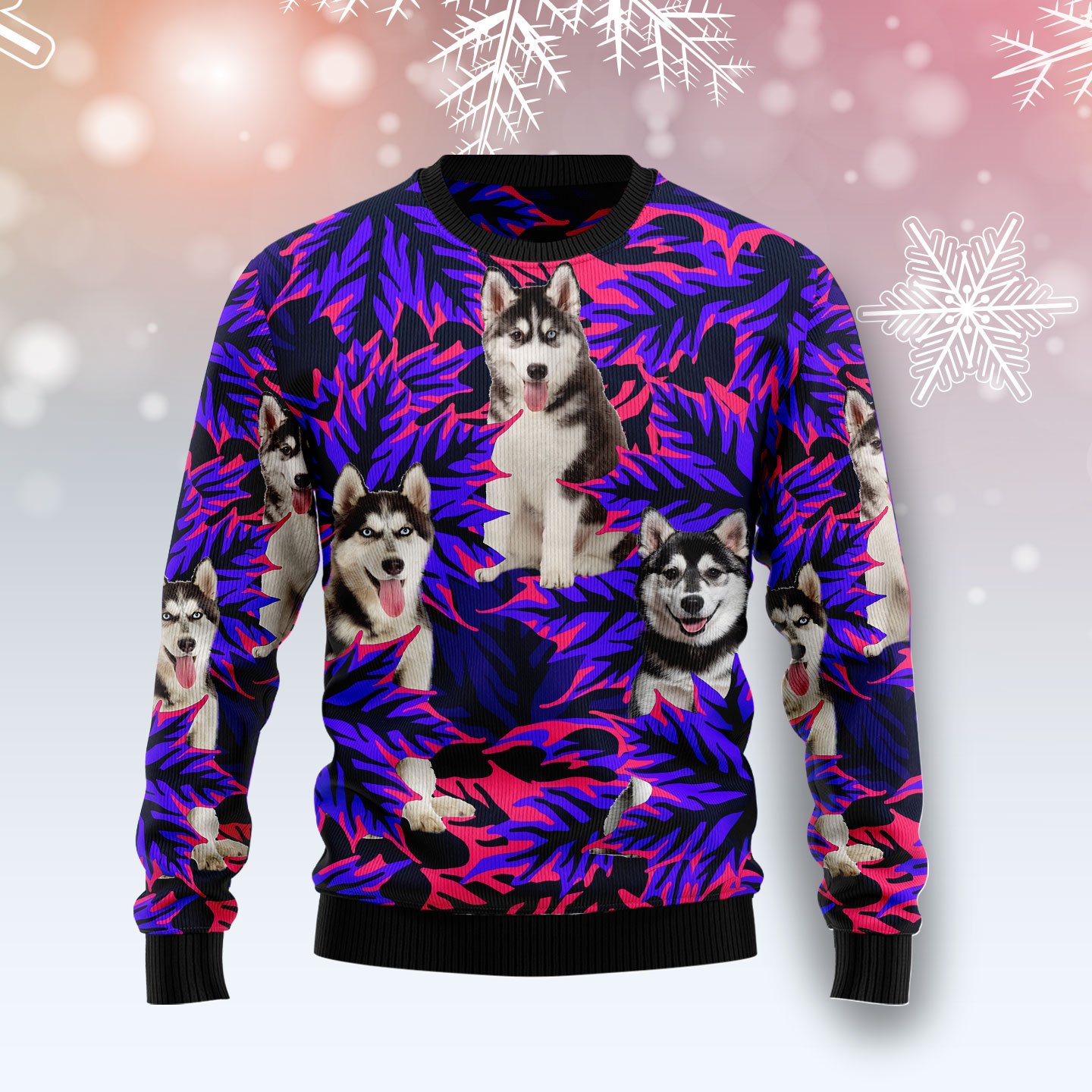 Siberian Husky Leaves TY2311 unisex womens & mens, couples matching, friends, funny family ugly christmas holiday sweater gifts (plus size available)