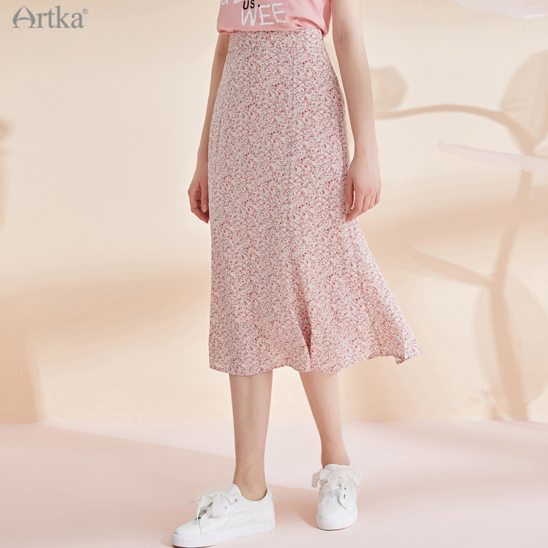 ARTKA 2021 Spring Summer New Women Skirt Elegant Floral A-Line Mermaid Skirts High Waist Long Chiffon Skirts Women QA28011X alx