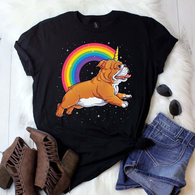 Funny English Bulldog Unicorn Rainbow Gift Dog Lovers T-Shirt