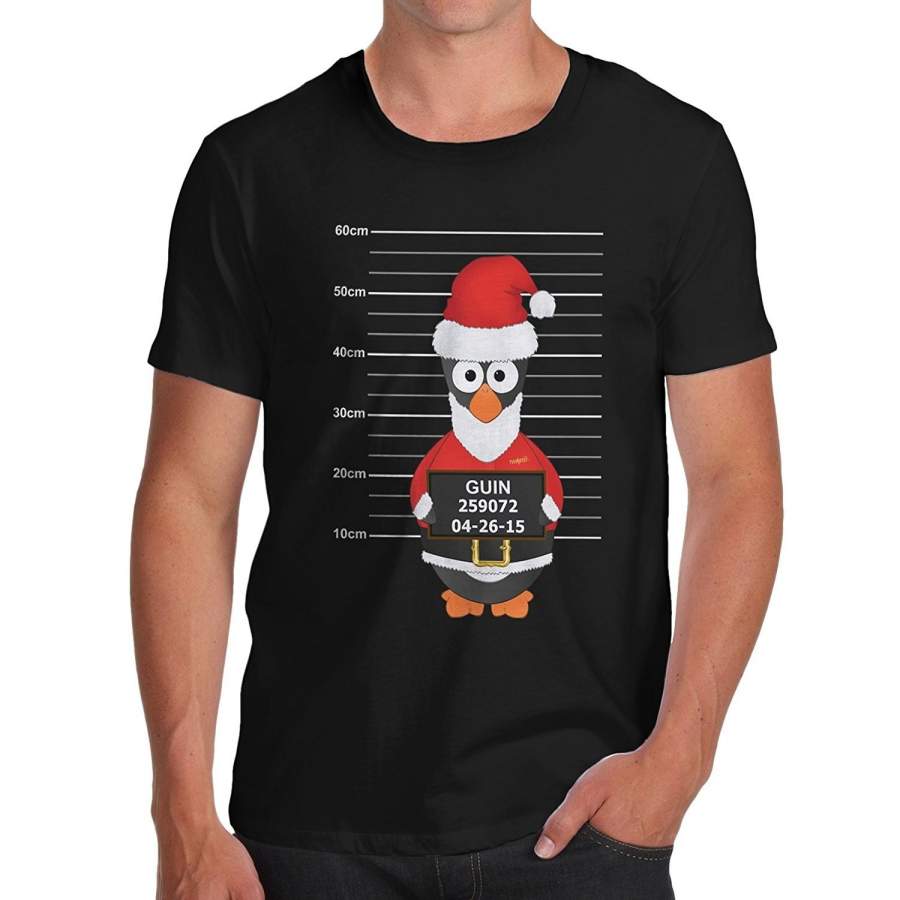 Christmas Santa Guin The Penguin Mugshot Funny Men’s Fashion T-shirt