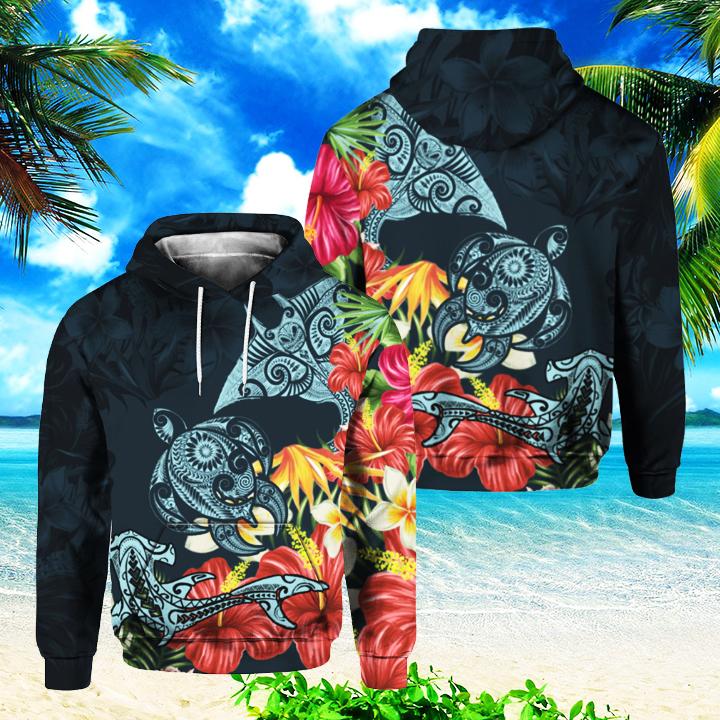 Turtle Shark Manta Ray Hibiscus Plumeria 3D All Over Print | Unisex | Adult | Ht9199