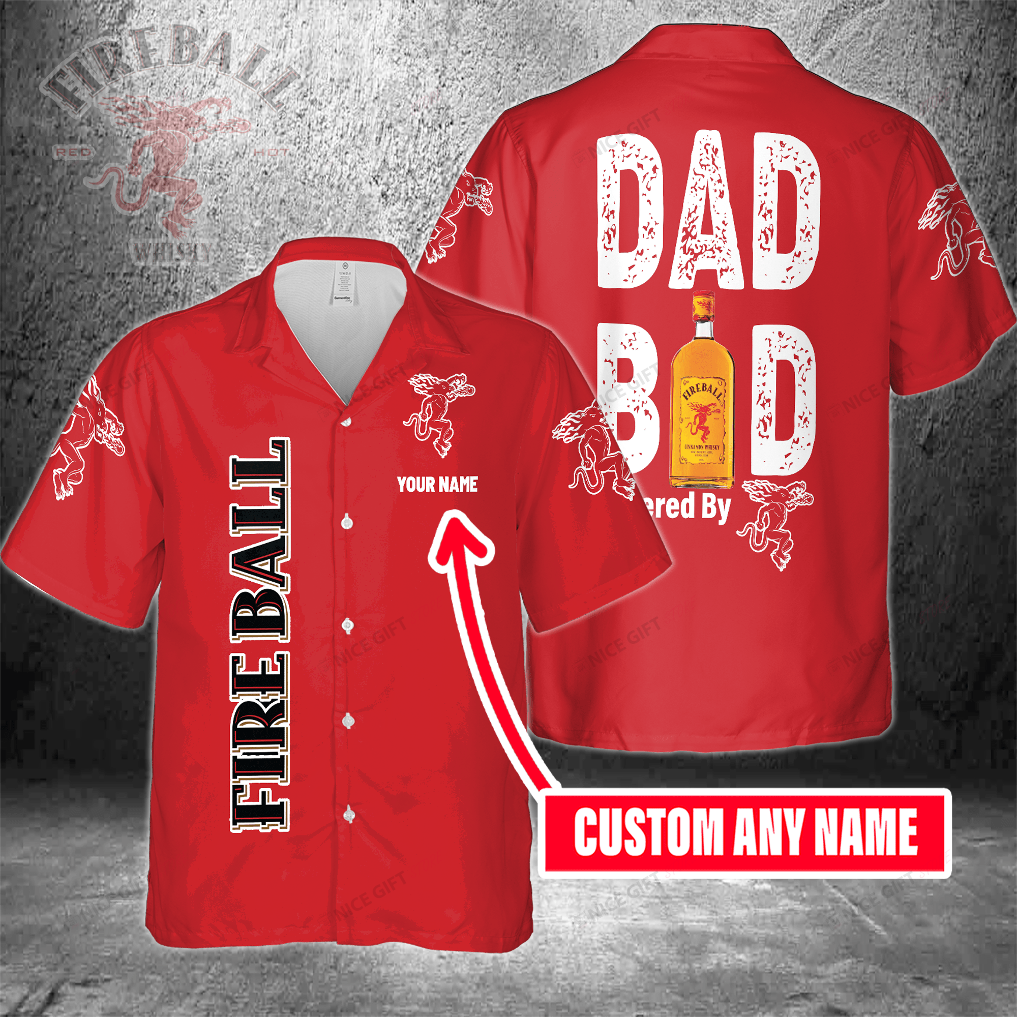Dad Bod Powered By Fireball Cinnamon Whisky Custom Name Hawaiian Shirt 3Hs-N9W6