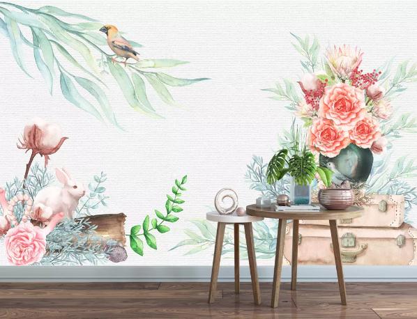 3D Watercolor Flower Animal Wall Mural Wallpaper 47