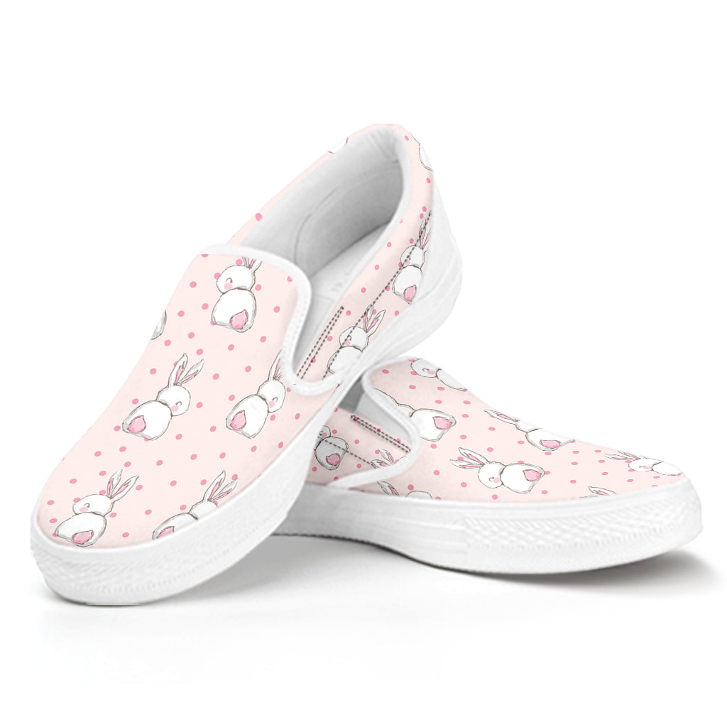 Cute Rabbit Pattern Print White Slip On Shoes