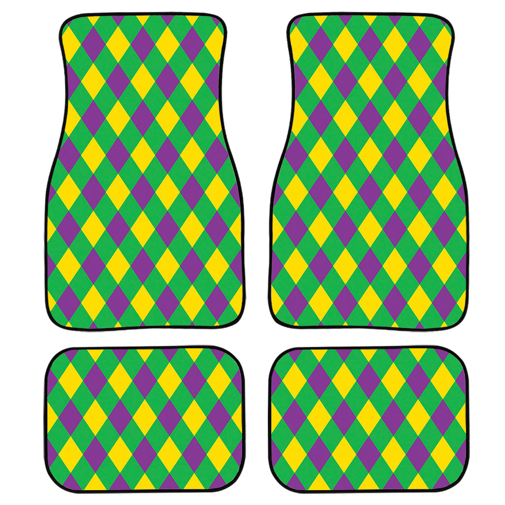 Mardi Gras Plaid Pattern Print Front And Back Car Floor Mats, Front Car Mat