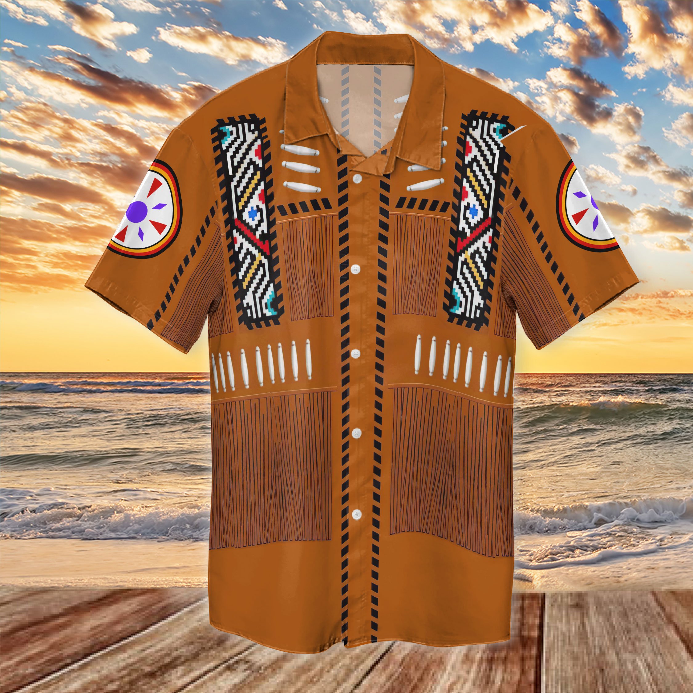 Native American Dark Orange Hawaii Shirt Ha85069