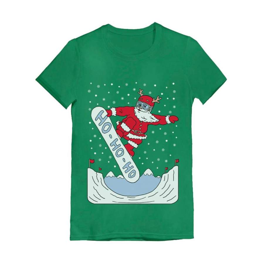 Ugly Christmas Santa On Snowboard Infant Girls’ Fitted T-Shirt