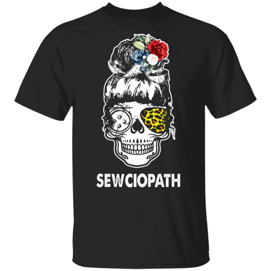 Sewing Sewciopath Skull Leopard Flowers Skull Lady T-Shirt