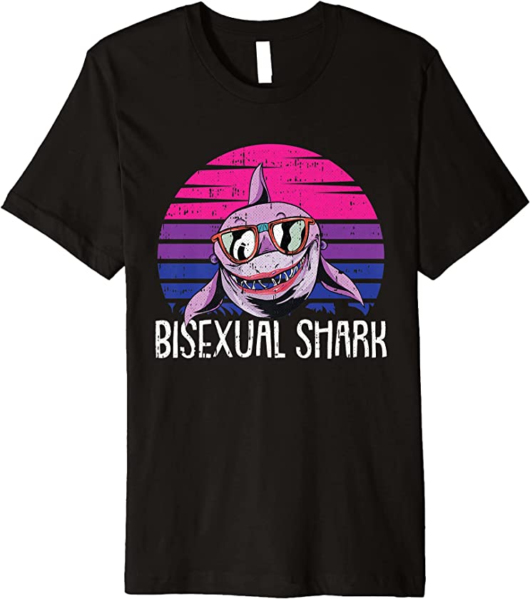 Shark Bisexual Pride Retro Ocean Animal LGBT-Q Proud Ally Premium T-Shirt