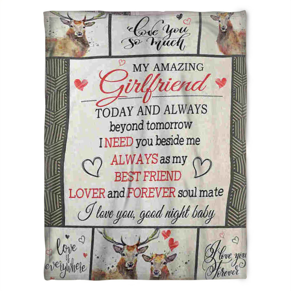 To My Amazing Girlfriend Blanket. I Need You Beside Me Always As My Best Friend. Gift For Girlfriend Family Home Decor Bedding Couch Sofa Soft And Comfy Cozy