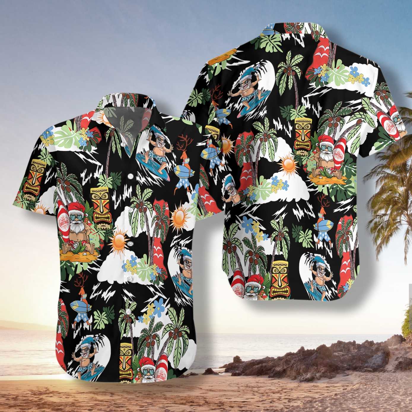 Merry Christmas Santa Claus Surfing Tiki Hawaii Shirt Saleoff 061121 Ha52258