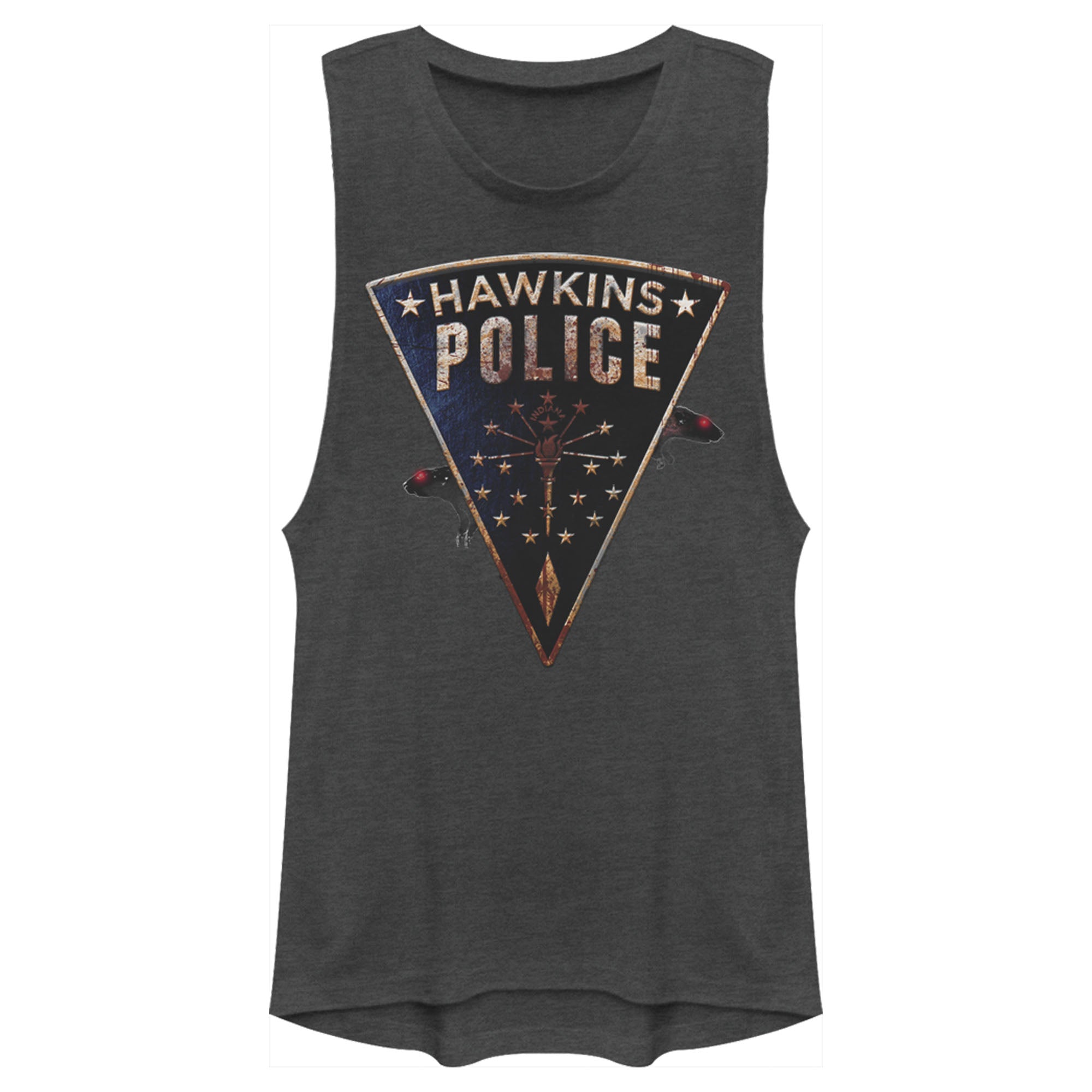 Stranger Things Junior’S Hawkins Police Rat Crest  Festival Muscle Tee