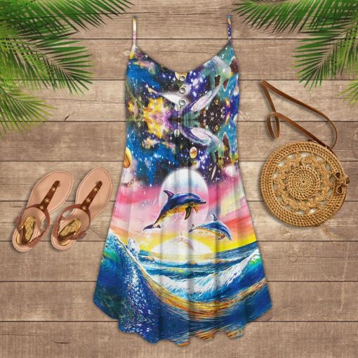 Dolphin Loves Summer Vibes Vneck Cami Dress