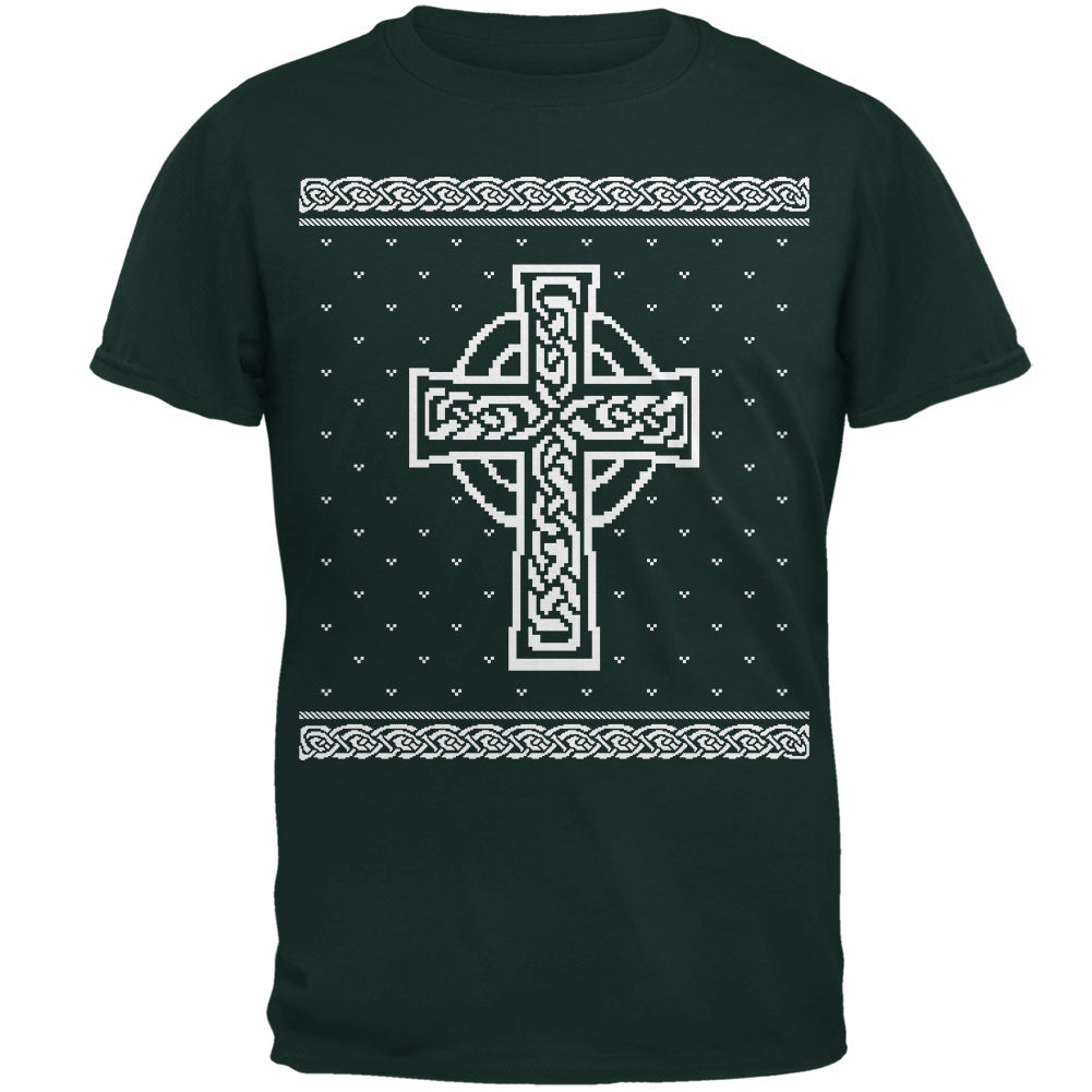 Celtic Cross Irish Ugly Christmas Sweater Mens T Shirt