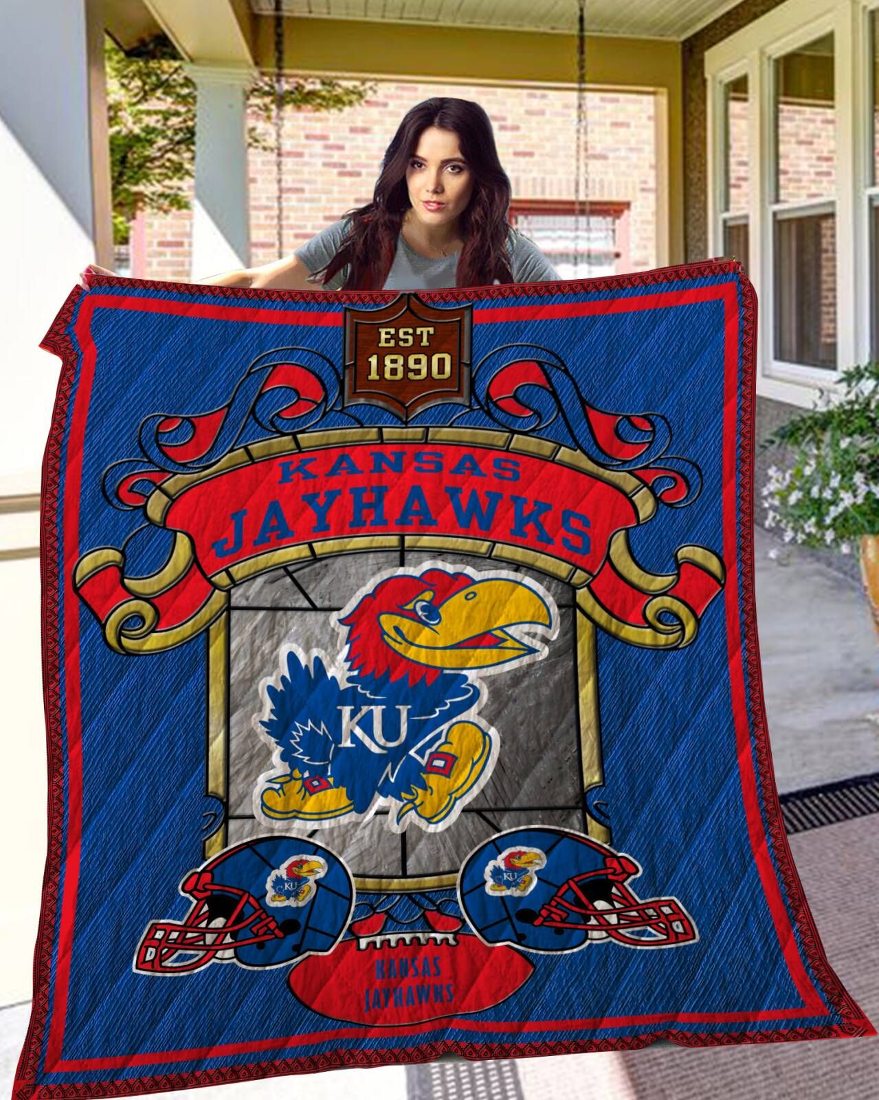 Kansas Jayhawks Football 3D Quilt Blanket, Fleece Blanket