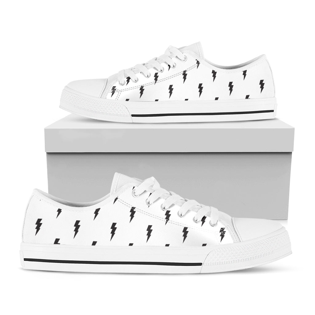 White And Black Lightning Pattern Print White Low Top Shoes