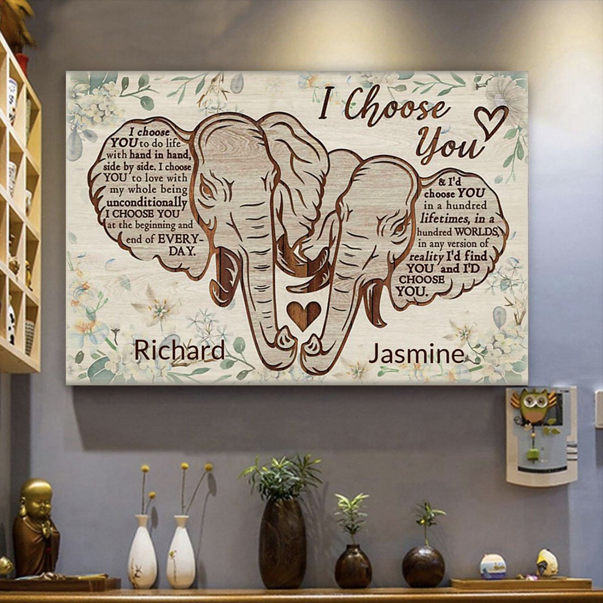 Personalized Couple Elephant Premium Wall Art Canvas – I Choose You Premium Canvas