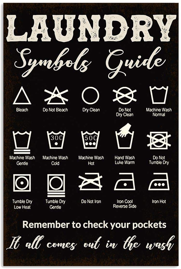 Vintage Laundry Symbols Guide Poster Art Print      Home Decor Gift For Dad On Birthday Father’S Day