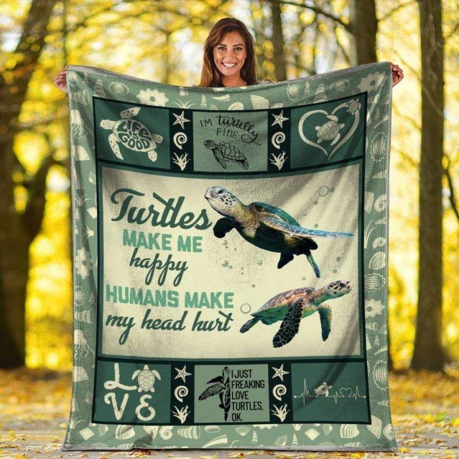 TURTLES MAKE ME HAPPY SEA TURTLE OCEAN ANIMALS BLANKET