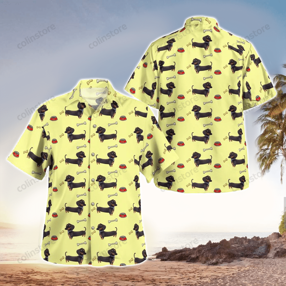 Seamless Dachshund Funny Yellow Hawaii Shirt Aloha Ha89055