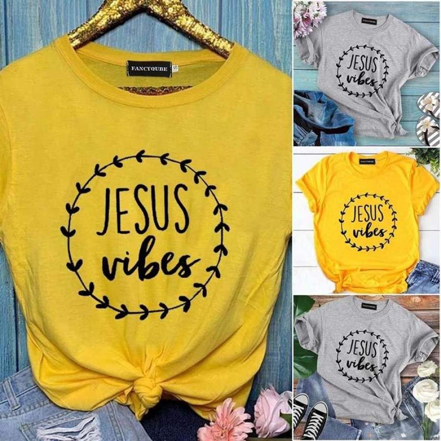 Women New Fashion Jesus Letter Printed T-Shirt Tops Summer Short Sleeve Round Neck Christian T-Shirts Gift Of The Believer