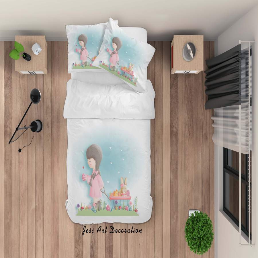 3D Cartoon Girl Rabbit Chick Floral Eggs Quilt Cover Set Bedding Set Duvet Cover Pillowcases SF78