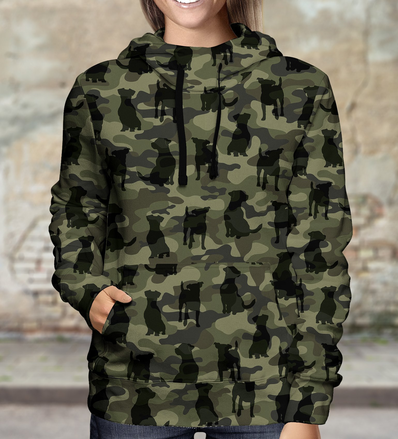 Street Style With Jack Russell Camo Hoodie V1