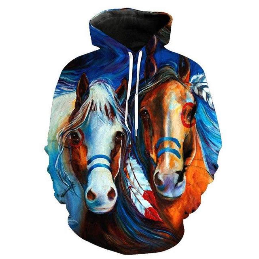 2018 New Fashion Sweatshirt Men / Women 3d Hoodies Print Yellow horse animal pattern Slim Unisex Slim Stylish Hooded Hoodies