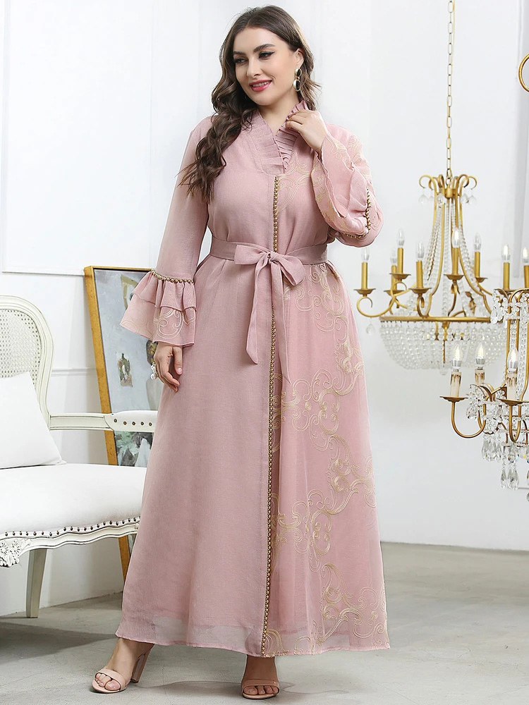 TOLEEN Plus Size Evening Party Large Luxury Dress 2022 Festival Pink Maxi Dresses For Winter Indian Women Long Sleeve Robe Abaya alx