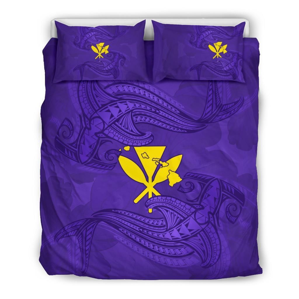 Alohawaii Bedding Set – Cover And Pillow Cases Hawaiian Map Kanaka Hammerhead Shark Polynesian Purple – Ah – J7