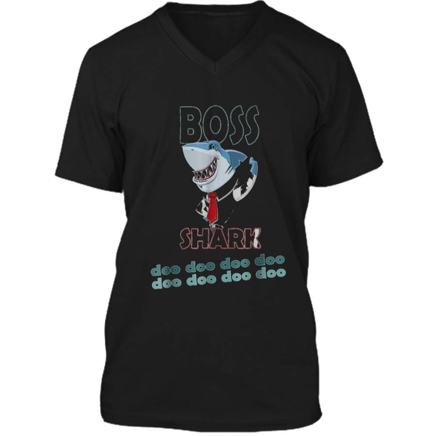 boss shark doo doo-Baby Mommy Daddy Matching Family  Mens Printed V-Neck T