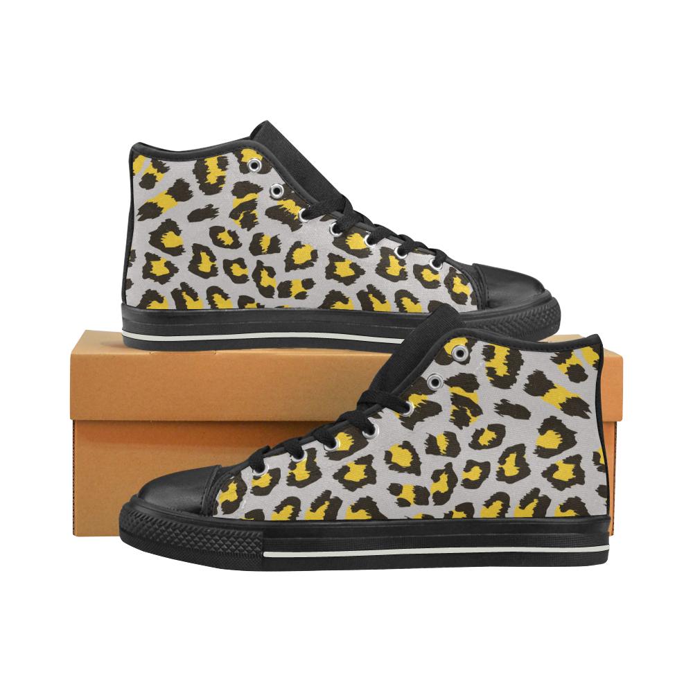 Gray Leopard print pattern Women’s High Top Shoes Black