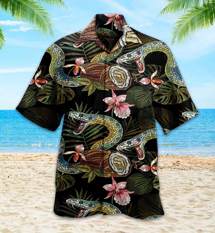 Snake Leaves Coconut Pattern Green Hawaiian Shirt 3D