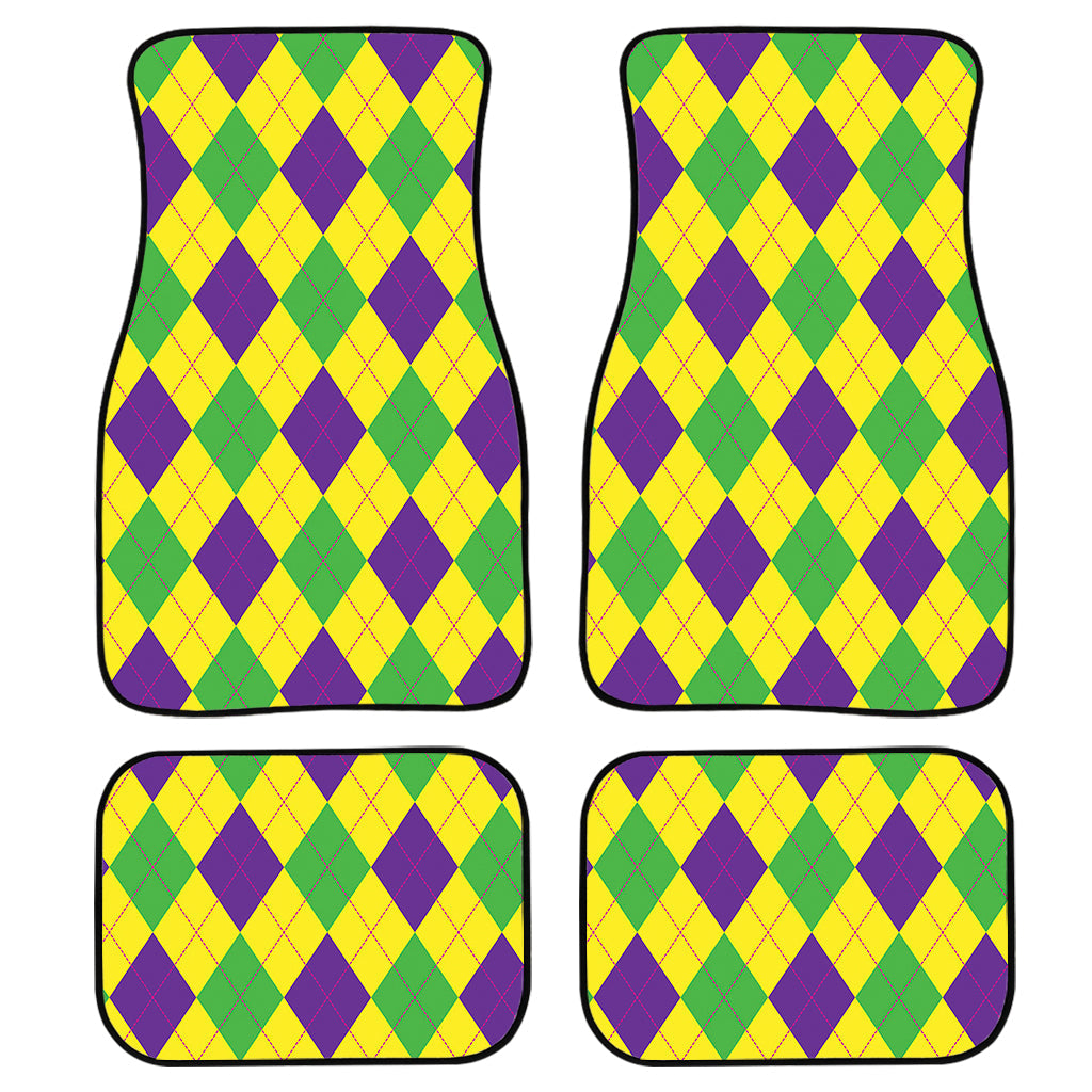 Mardi Gras Fat Tuesday Argyle Print Front And Back Car Floor Mats, Front Car Mat