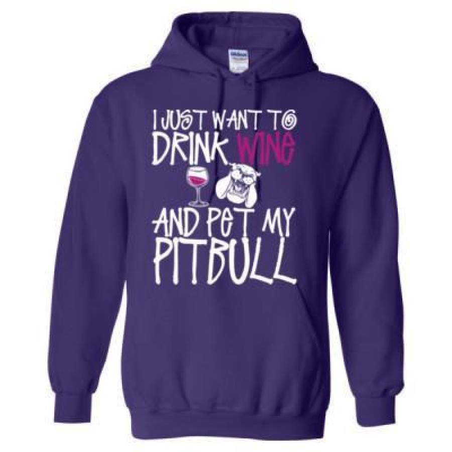 AGR I Just Want To Drink Wine And Pet My Pitbull Dog – Heavy Blend™ Hooded Sweatshirt