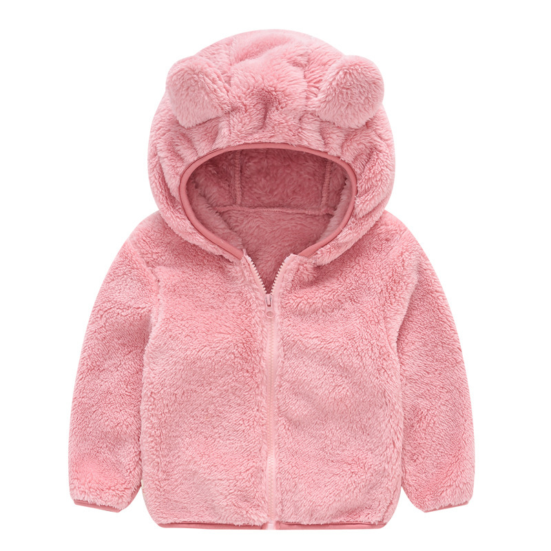 2022 baby bear ears cute jacket boys and girls baby solid color hoodie jacket children’s clothing wool sweater alx