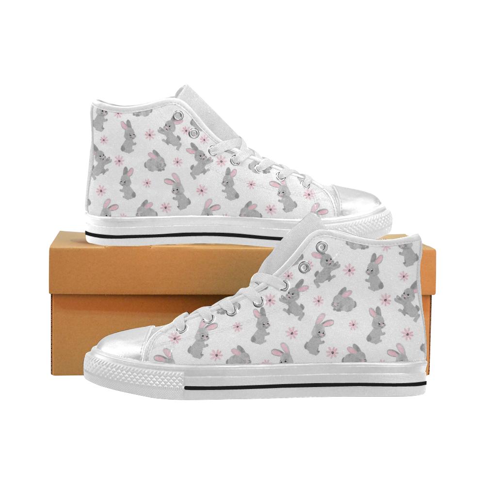 Watercolor cute rabbit pattern Women’s High Top Shoes White