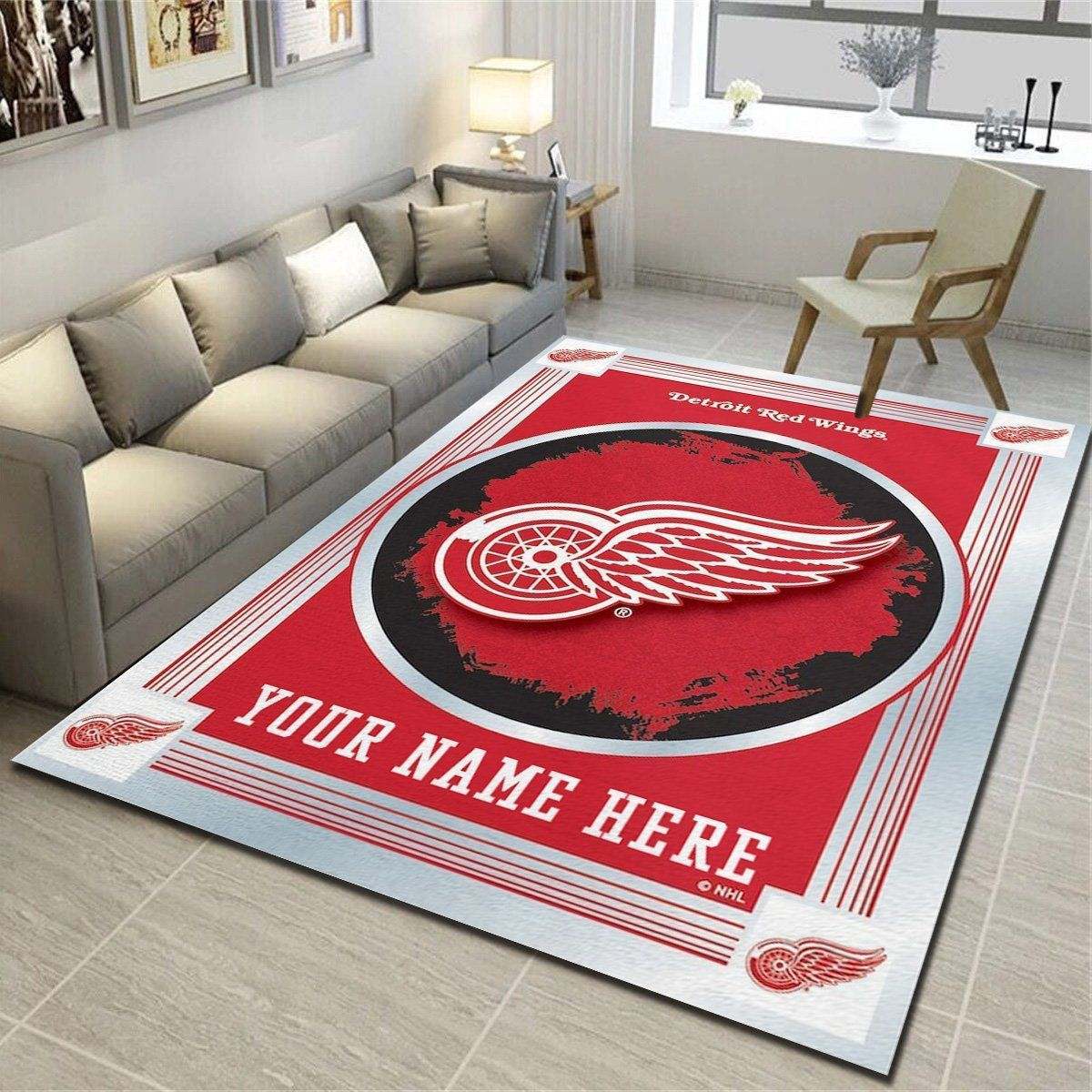 Detroit Red Wings Personalized Area Rug, Team Living Room Carpet, Customized Floor Mat Home Decor