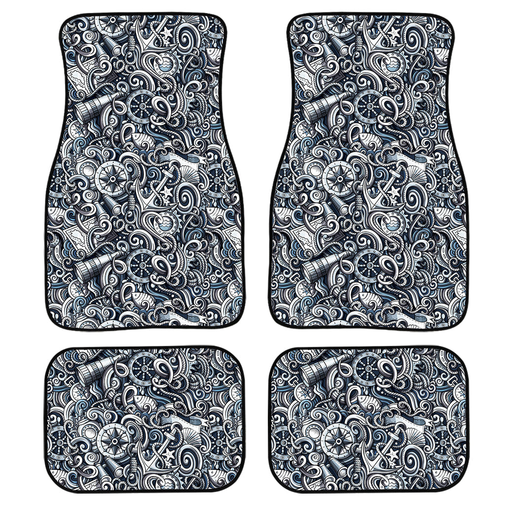 Abstract Nautical Anchor Pattern Print Front And Back Car Floor Mats, Front Car Mat