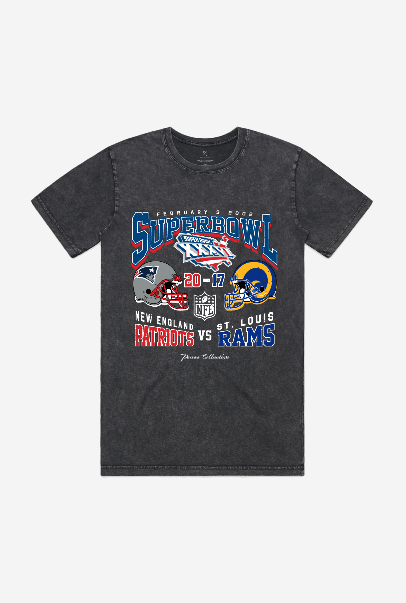 Super Bowl Xxxvi: New England Patriots Vs St. Louis Rams Stonewashed T-Shirt – Black