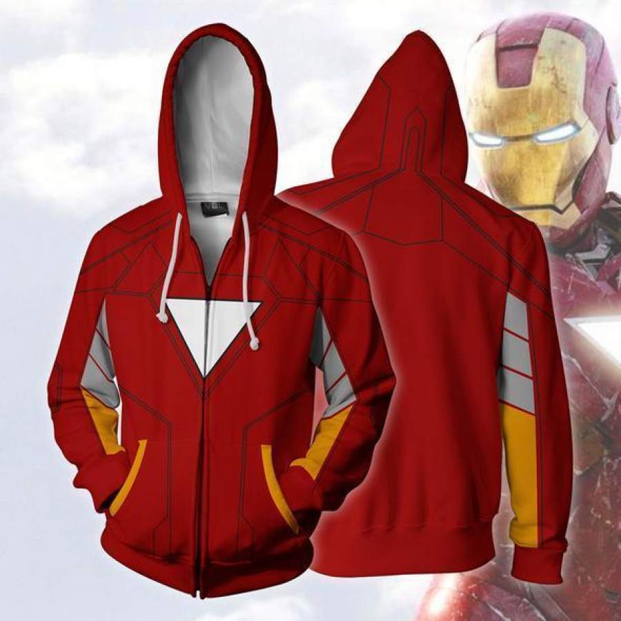 2019 Iron Man Cosplay Zip Up Hoodie Sweatshirt Pockets for Adult