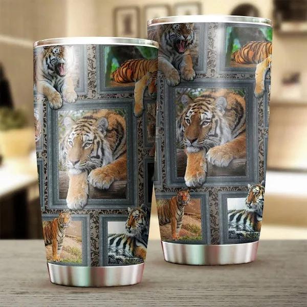 Tiger Pictures Collection Stainless Steel Skinny Tumbler Bulk, Double Wall Vacuum Slim Water Tumbler Cup With Lid, Reusable Metal Travel Coffee Mug