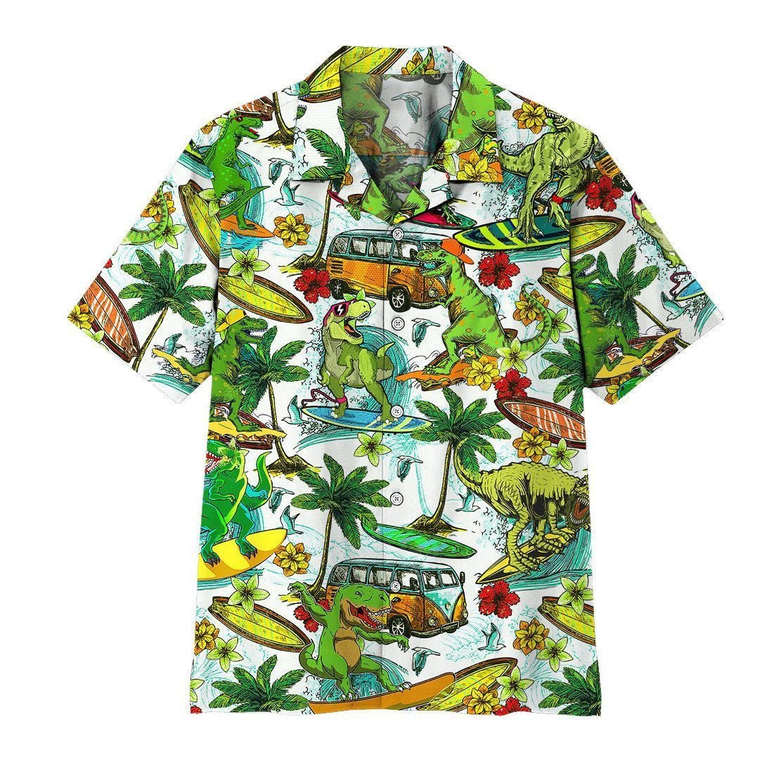 3D Dinosaur Surfing Hawaiian Aloha Shirt