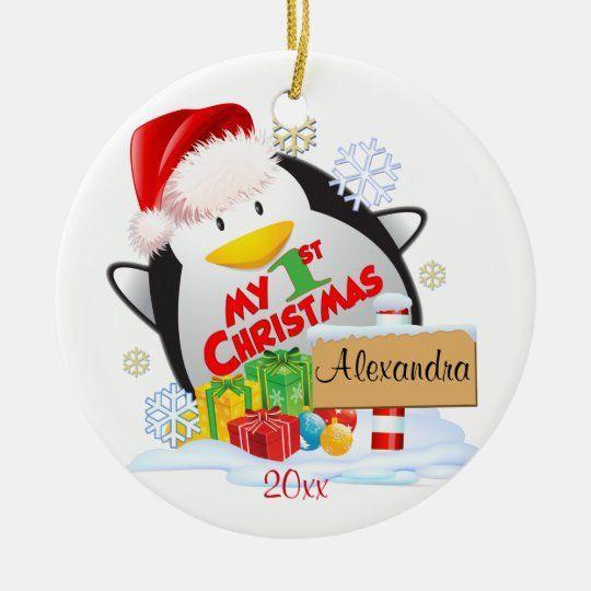 Personalized Ornament Baby’S First Christmas Penguin Custom Customized Ceramic Circle Ornament 1 – 2 Sided