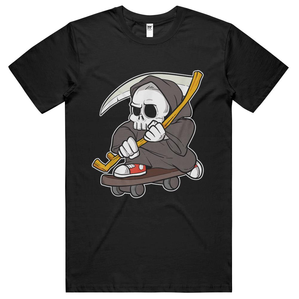 Funny Grim Reaper Skater Skate Or Die Skating Skull Skeleton T Shirts